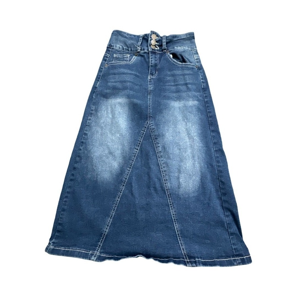 Oak &‎ Vine Denim Skirt Womens 2 Blue Midi A-Line High Waist Stretch OMS-2060-CL